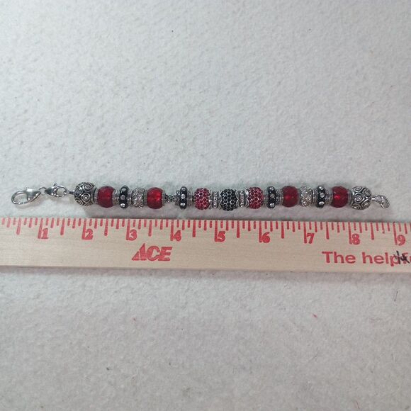 European Style Charm Bracelet Valentine Glass Beads Red Black Silver - Picture 9 of 10